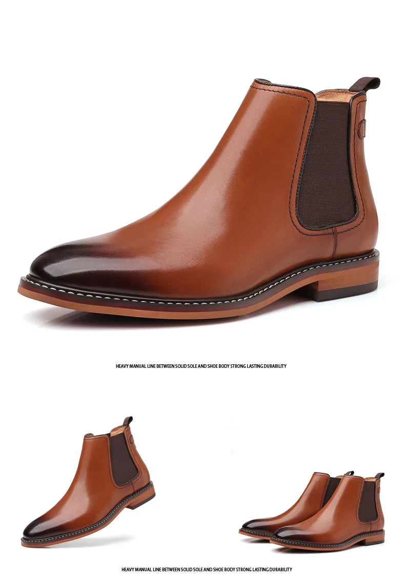 Brand Men's Chelsea Boots Genuine Cow Leather Handmade Boot Shoes Work Shoes For Formal Dress Wedding Business Party New