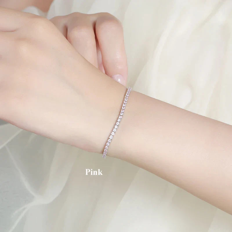 Full 2mm Violet Pink Blue White 5A Zircon Tennis Bracelet for Woman S925 Silver High Carbon All Colored Gemstone Bracelets