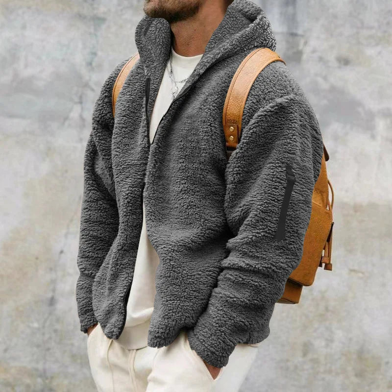 Men's Autumn and Winter Double-Sided Fleece Warm Jacket  Loose Hooded Casual Jacket