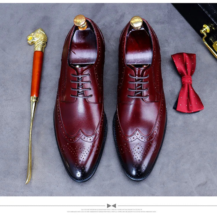 New Men Dress Handmade Shoes Genuine Leather Male Oxford Italian Classic Vintage Lace-up Men's Brogue Shoes Oxford