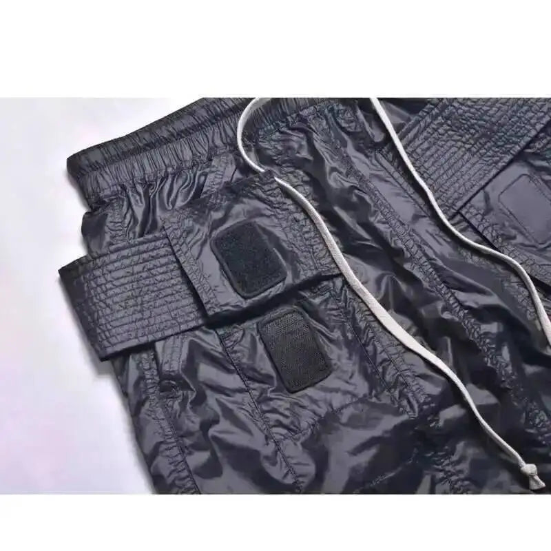 Dark Style Double Ring Fharem Knee Legnth Pants Summer High Street Fashion Drawstring Loose Fit Black Men 's Shorts 12C1243
