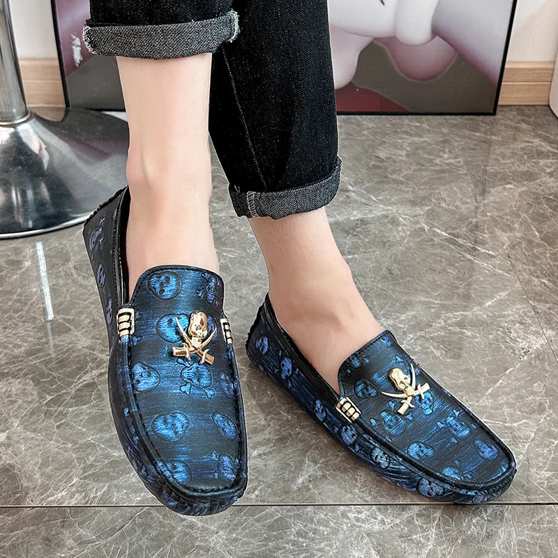 Fashion Skull Designer Shoes Man Leather Loafers Size 38-48 High Quality Luxury Brand Shoes For Men Social Shoe Male Moccasins