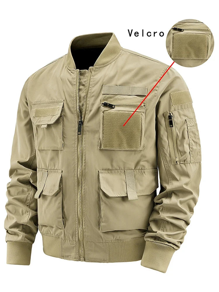 Spring And Autumn New Men's Jacket Solid Color Multi-Pocket Zipper Jacket Fashion Simple Casual Versatile Mening's Clothing