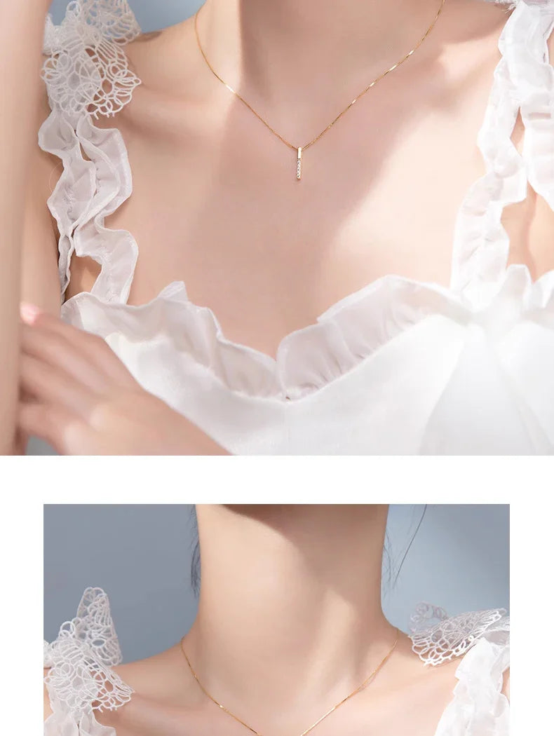 Twinkling Zircon Geometric Rectangle 925 Sterling Silver Pendant for Women Adjustable Necklace Korea Style Fine Jewelry