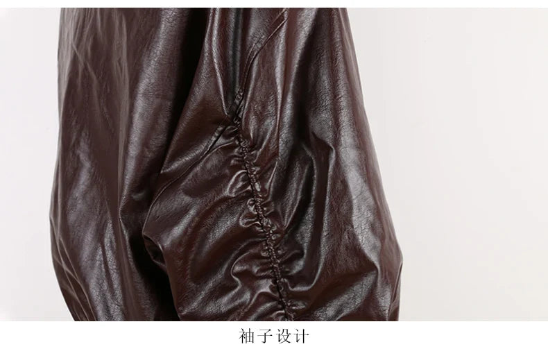Autumn Winter Cool Handsome Oversized Brown Thickened Warm Leather Jacket Men with Hood Fake 2 Piece European Clothes