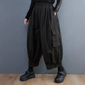 Black Vintage High Elastic Waist Oversized Cargo Pants