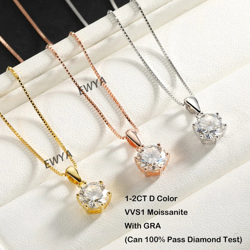 1 2 Carat Real Moissanite Pendant Necklace For Women 6 Prong 100% 925 Sterling Silver Wedding Party Bridal Fine Jewelry