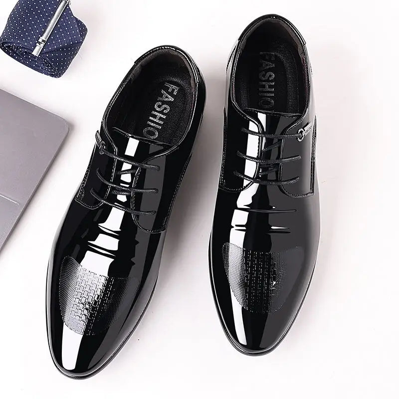 Patent Leather Black Lace Up Pointed Toe Men's Formal Shoes 2025 Style Low Price Office Luxury Designer 39 Suit Social Shoe Male