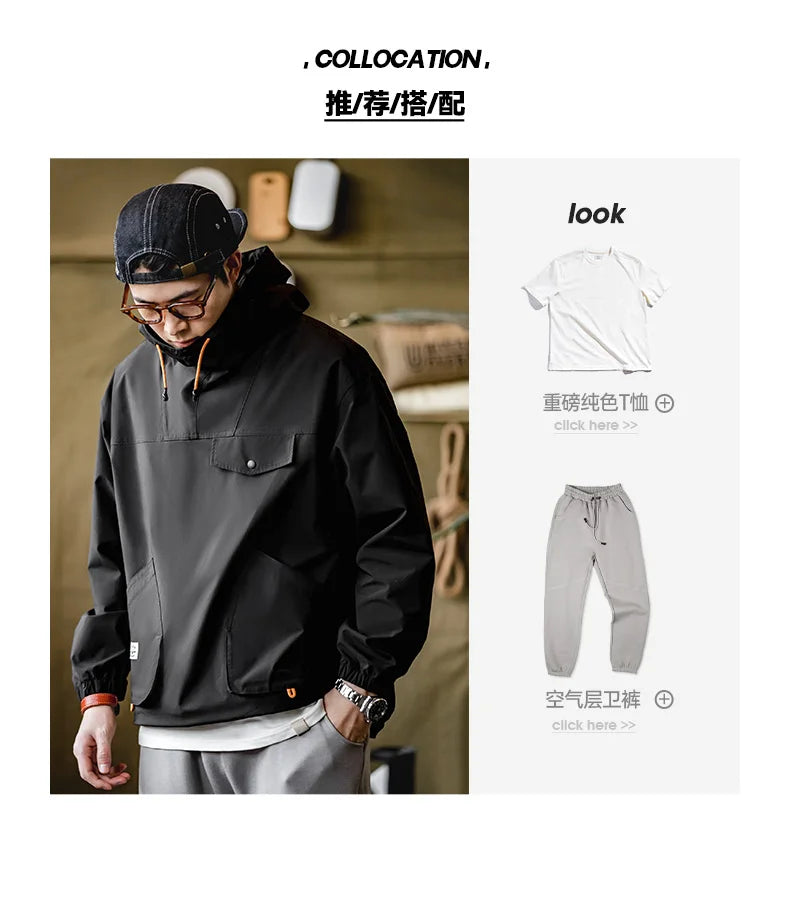 Casual Outdoor Multi-pocket Hooded Men's Jackets Spring Fall Loose Windbreak Parka Ginger Climbing Outerwear Track Jacket