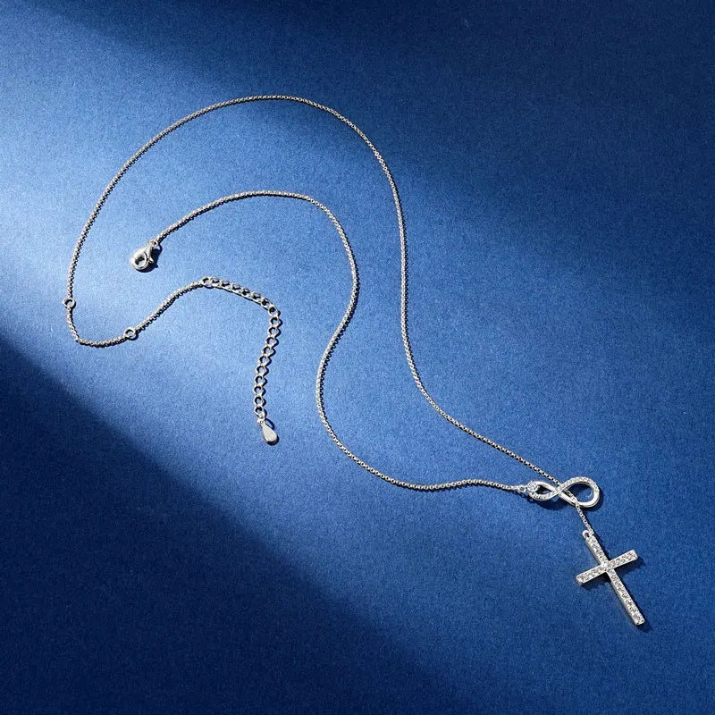 Round Moissanite Y-shape Lariat Cross Heart Infinite Pendant Necklace Chain for Women 925 Sterling Silver Jewelry Gifts