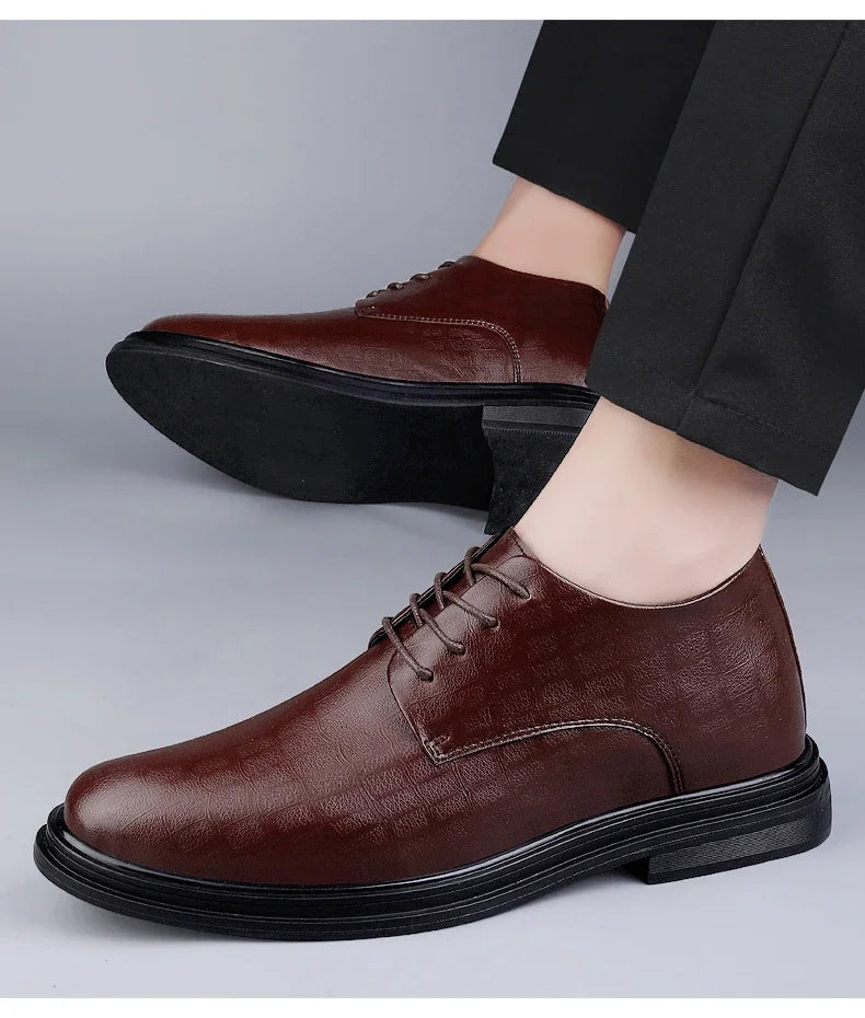 Men Dress Shoes Elevator Shoes Platform Breathable Casual Business Luxury Genuine Leather Soft Heightening Shoes 7CM Taller Male