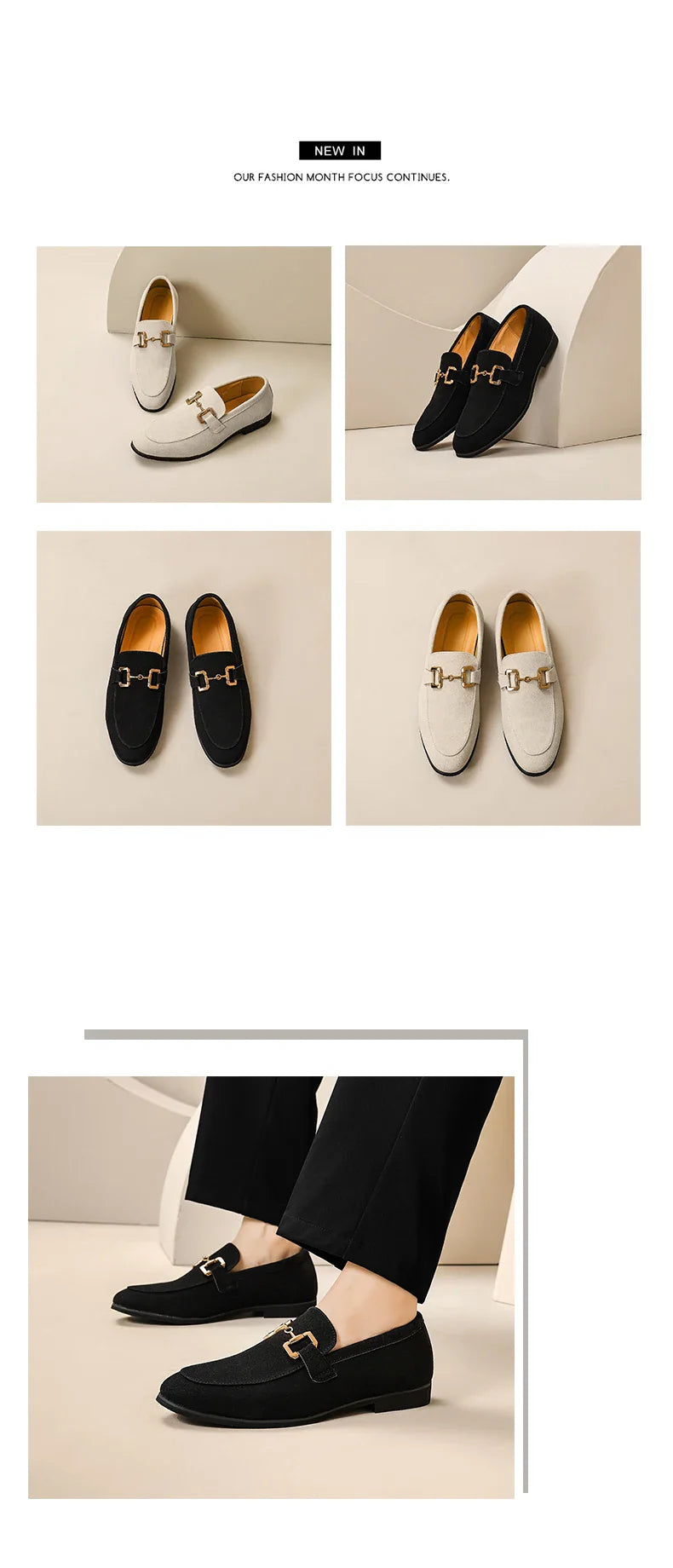 Fashion Brand Men Suede Leather Shoes Black Beige Horsebit Loafers Slip on Formal Mens Dress Shoes Wedding Office Casual Shoes