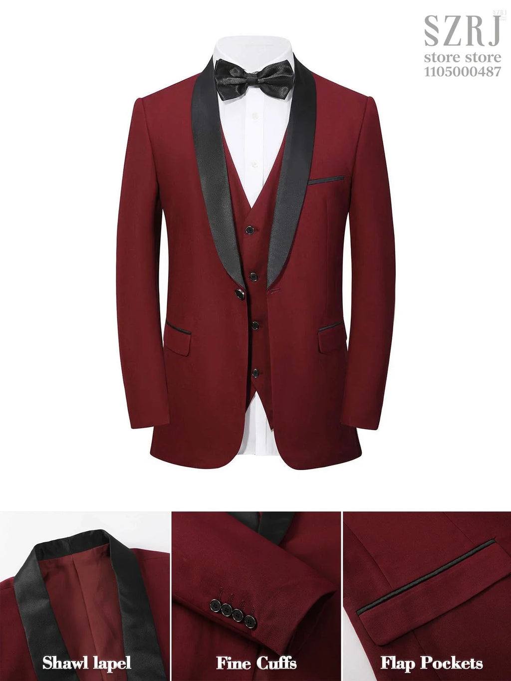 4pcs Men's Tuxedo Set:Classic Lapel Blazer,Vest,Pants&Tie High-Quality,Adjustable Waist.For Parties,Weddings, Proms. Comfy Fit.