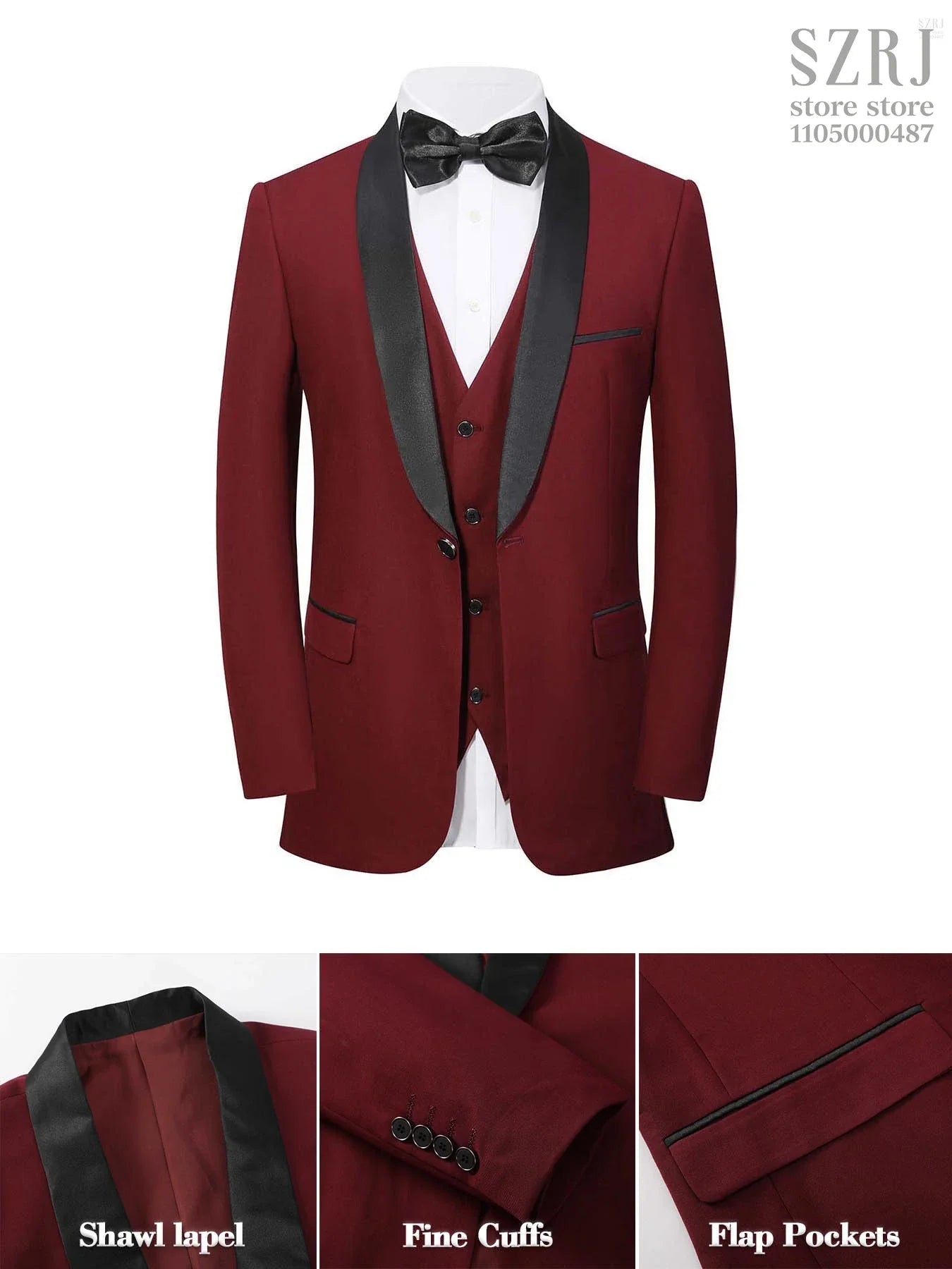 4pcs Men's Tuxedo Set:Classic Lapel Blazer,Vest,Pants&Tie High-Quality,Adjustable Waist.For Parties,Weddings, Proms. Comfy Fit.