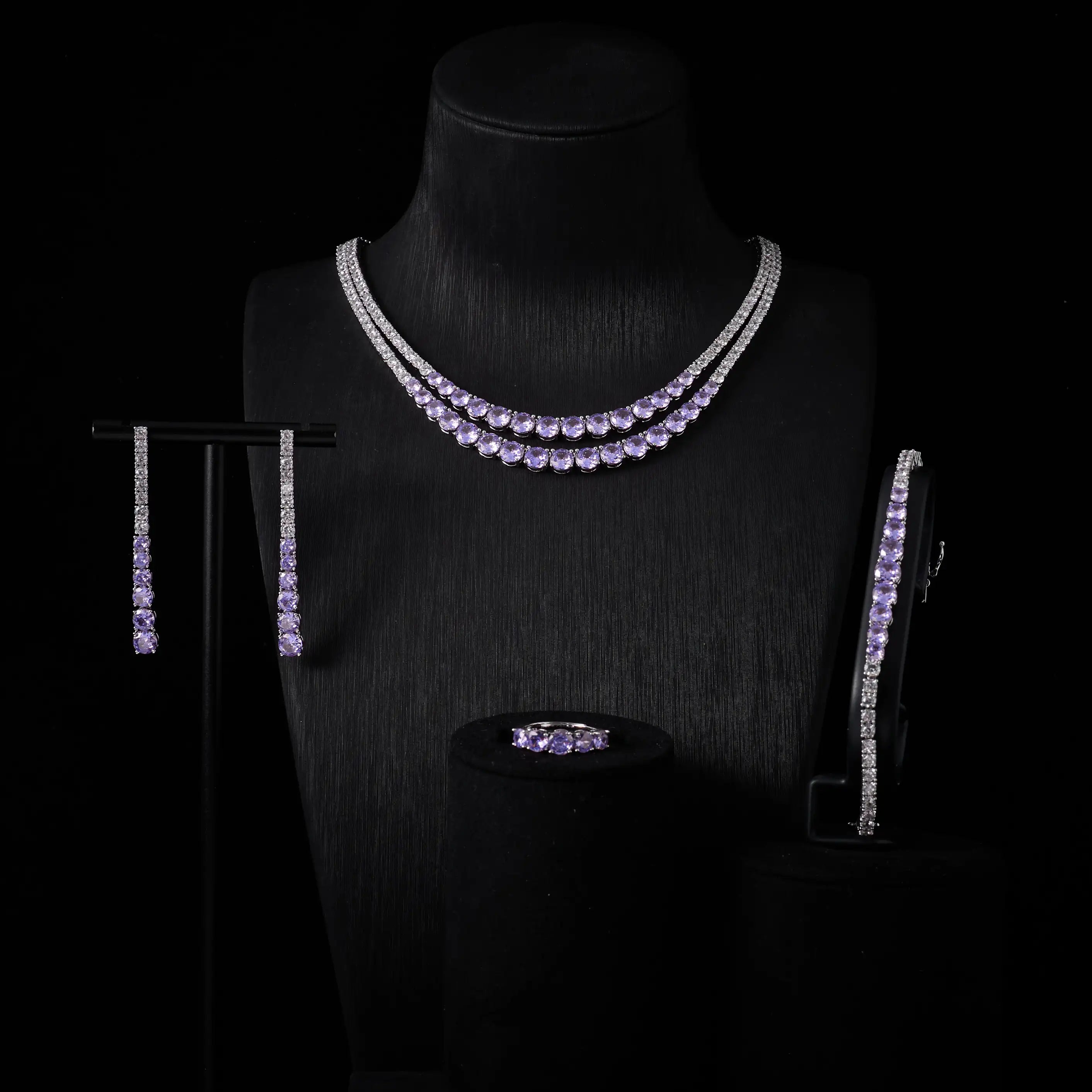 Trendy Jewelry Set for Women Layer Tennis chain Necklace Set Cubic Zircon Wedding Engagement Jewellery Accessories