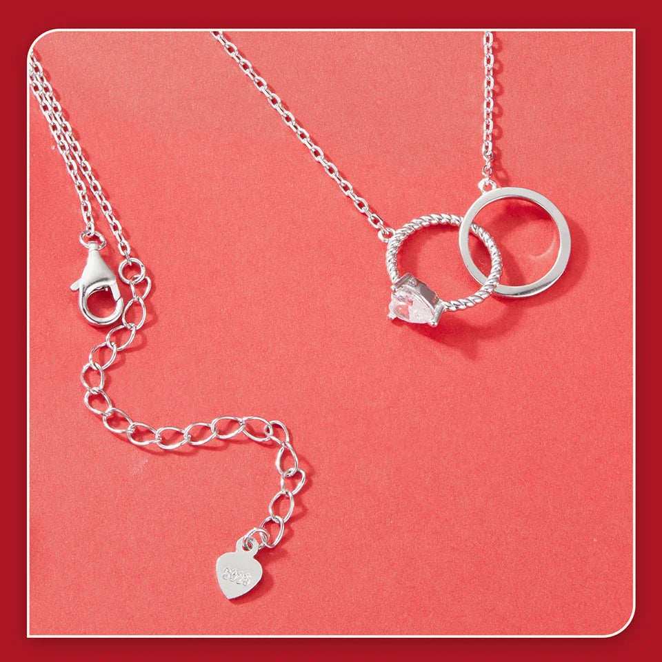 925 Sterling Silver Interlocking Ring Necklace, Dainty Gold Plated Pendant Necklace for Women Valentines Mothers Day Gift
