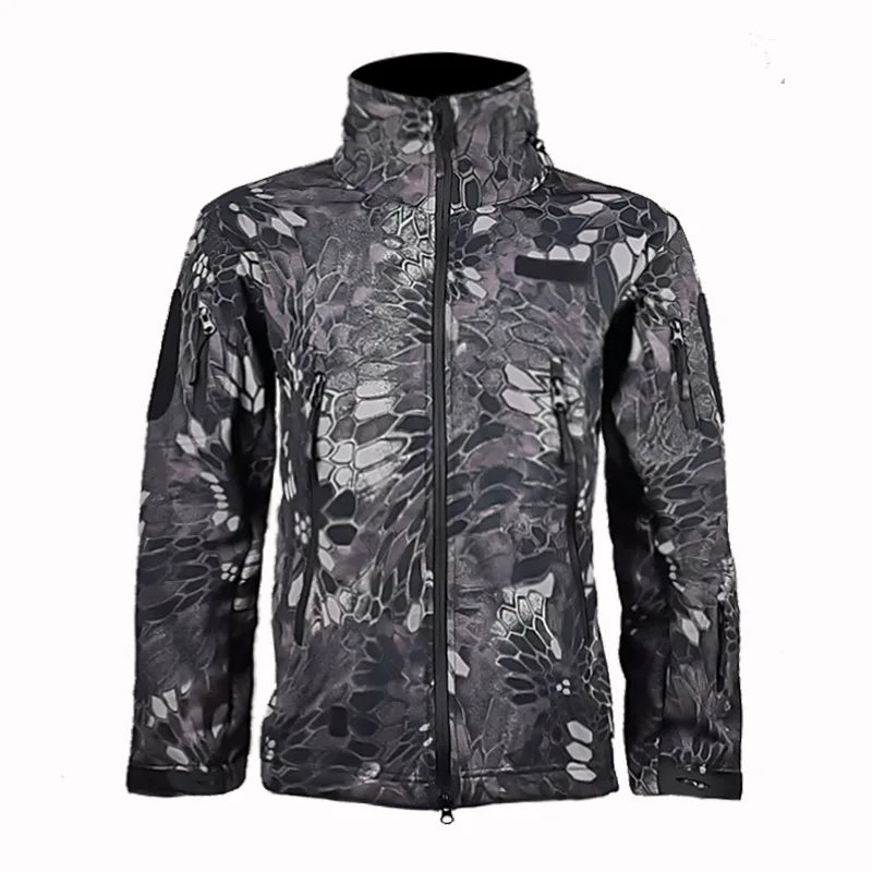 Outdoor Tactical Jacket Men's Stand-up Collar Plush Thickened Soft Shell Jacket Winter Windproof Waterproof Camouflage Coat