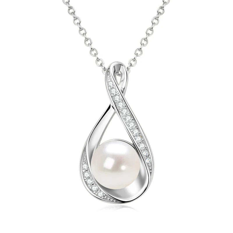 Moissanite Natural Freshwater Pearl Infinity Pendant Necklace & Earrings Sets for Women 925 Sterling Silver Wedding Jewelry Set