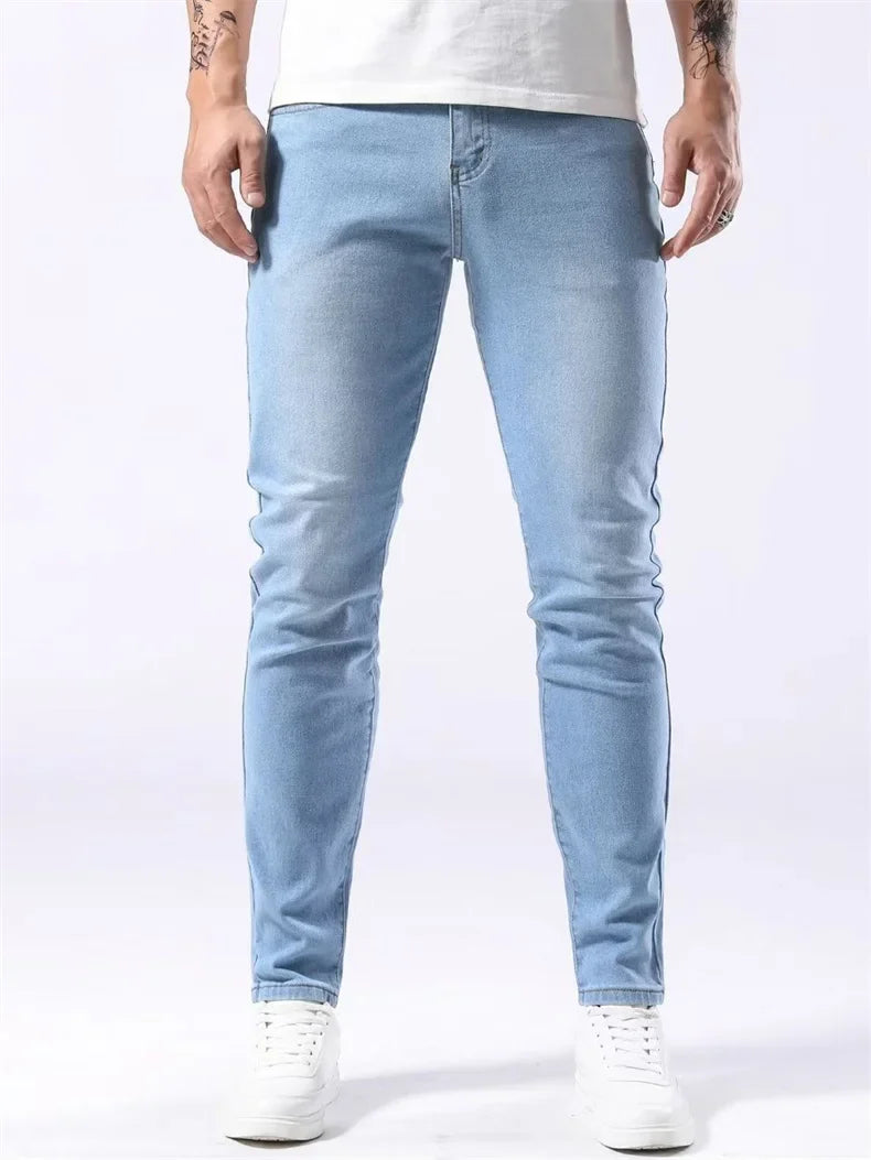 Classic Design 2026 Men's Jeans Light Blue Stretch Skinny Casual Denim Trousers Brand Clothing Streetwear  Fashion Male Pants
