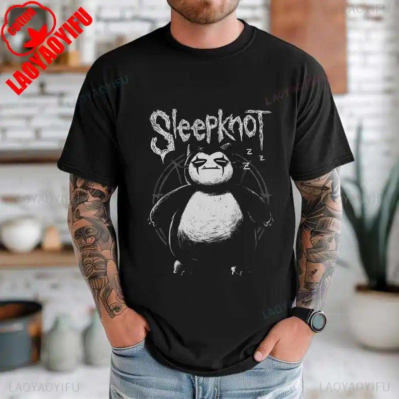تي شيرت قطني مطبوع عليه رسمة Snorlax X Sleepknot مضحكة، هدايا أنيمي ومانجا للرجال والنساء، تي شيرت قطني للجنسين، بلوزات صيفية