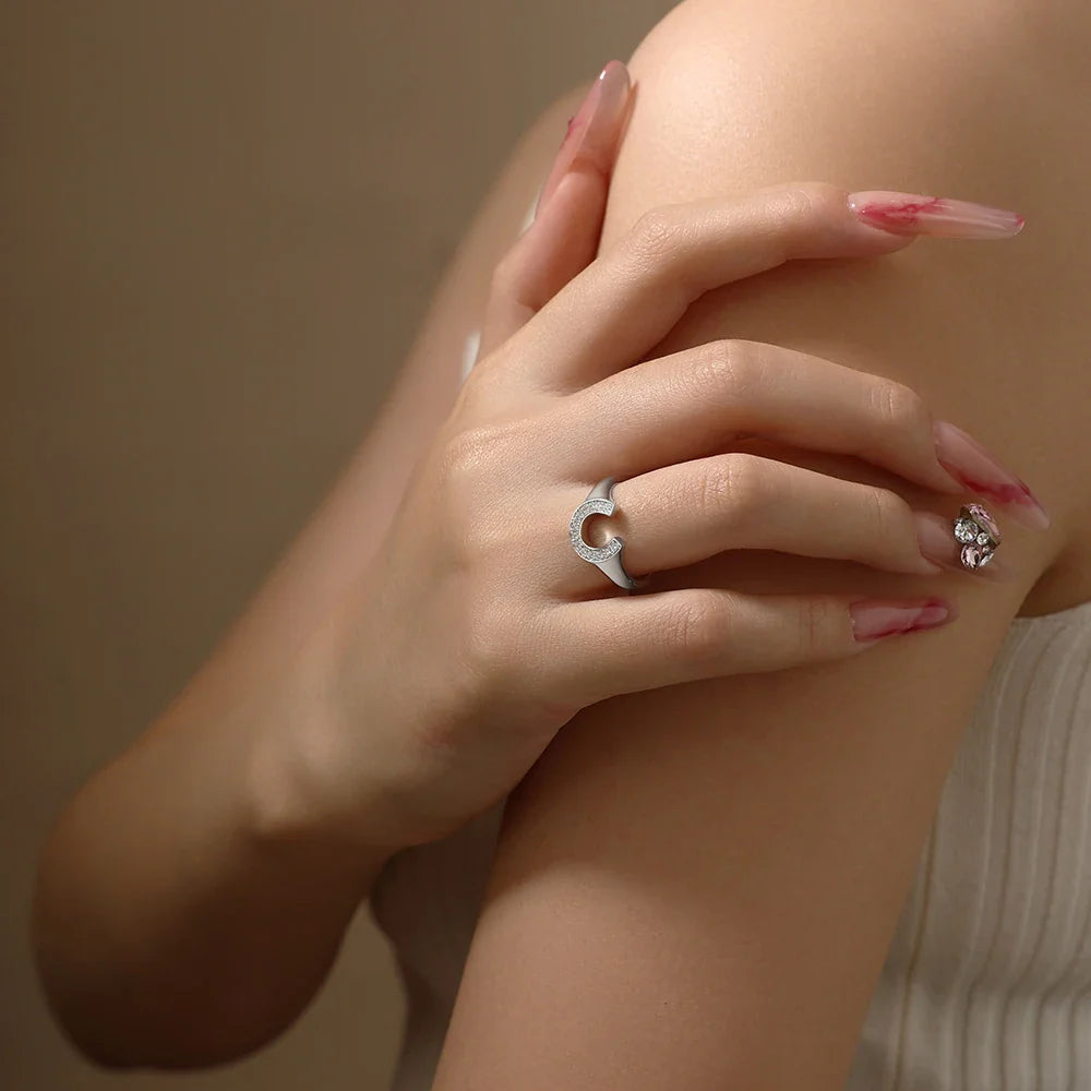 Horseshoe Shaped Synthetic Moissanite Rings for Woman Men 925 Sterling Silver Ring Engagement Fine Jewelry Gift for Her