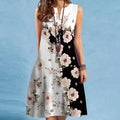 Women's New Dress V-neck Sleeveless Printed Large Hem Foreign Trade Dress