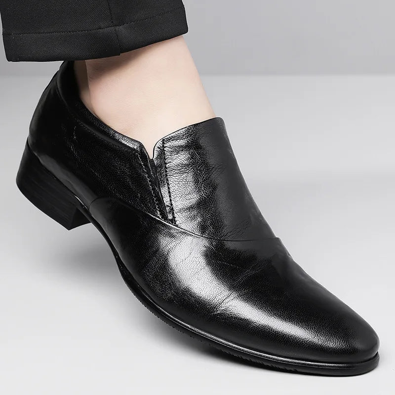 2026 New Low-heeled Business Shoes for Men Black Spring Summer Leather Shoes Male Fashion Casual Dress Shoe Man