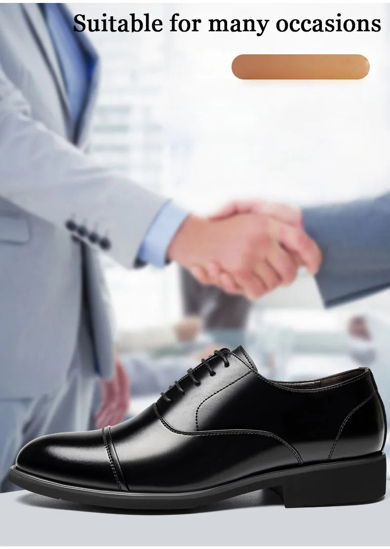 New Men 37-46 Men's Flat / 6CM Heightening Elevator Shoes Business Formal Leather Shoes Man British Casual Wedding Suit Shoes