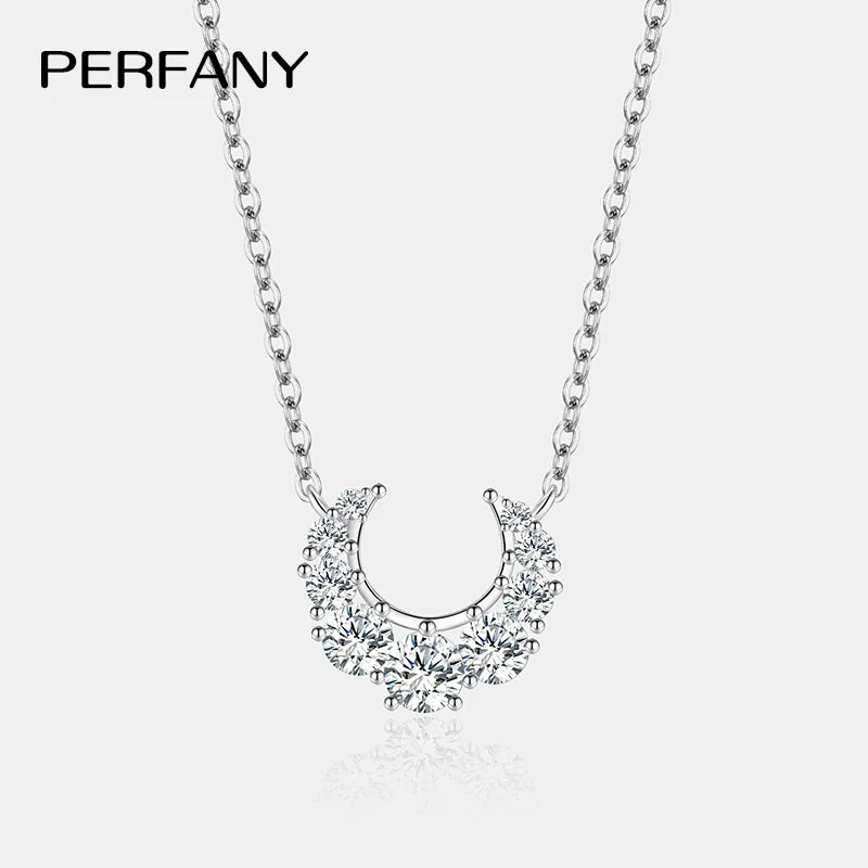 0.66CT Full Moissanite Necklace for Women S925 Pure Silver Moon Design Laboratory Diamond Pendant Fashion Luxury Jewelry
