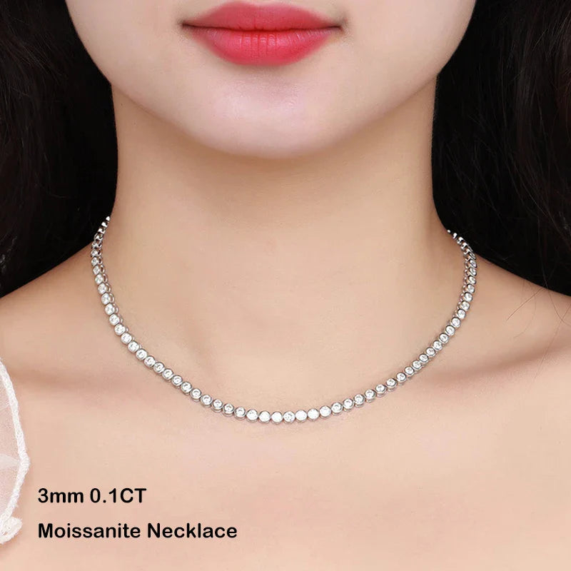 Bezel Full 2/3mm D Color Moissanite Tennis Necklace for Women S925 Silver Plated 18K Gold GRA Certified Diamond Bracelets