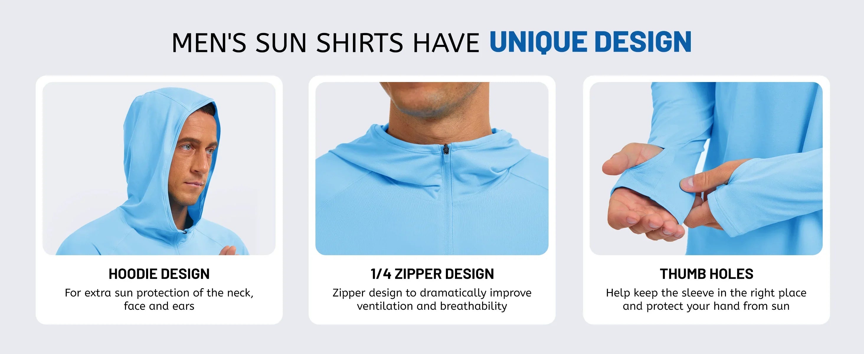 Mens 1/4 Zip UPF 50+ Shirts Sun Protection Running Surfing Athletic Shirt Lightweight Rash Guard Long Sleeve Hoodie