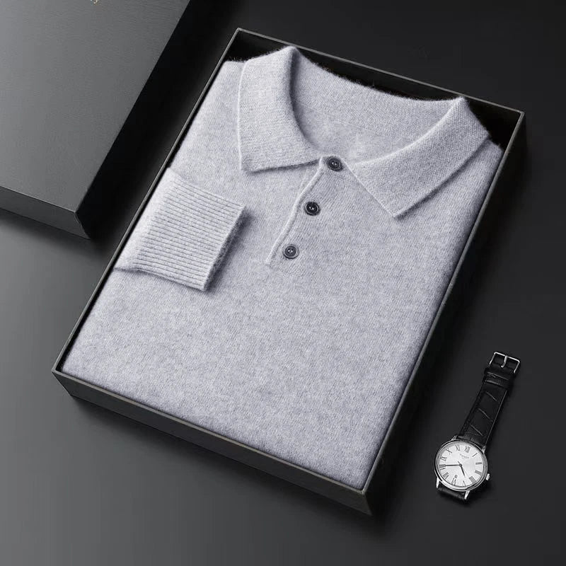 Autumn Mens Knit  Pullover Sweater Lapel Slim Fit Button Pullover HeavyWeight Polo Sweaters Outdoor Winter Warm Solid Streetwear