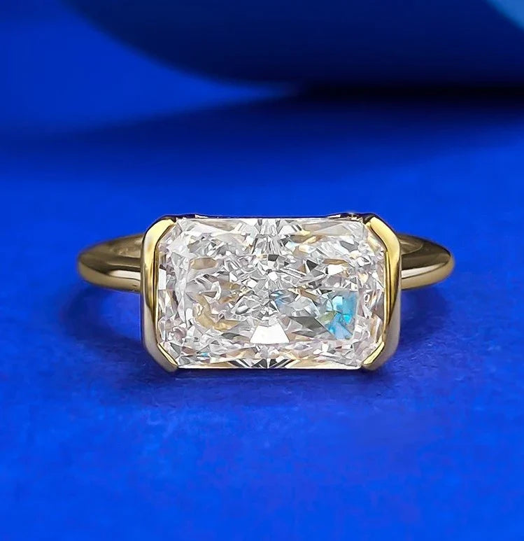 Vintage style broken ice cut 925 silver ring 7 * 11 high carbon diamond cube candy INS diamond ring light luxury gift