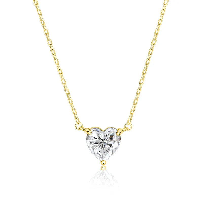 1CT 2CT 3CT Heart Cut Certified Moissanite Necklace for Women 18k Gold Plated Jewelry Sterling Silver S925 Pendant Chain