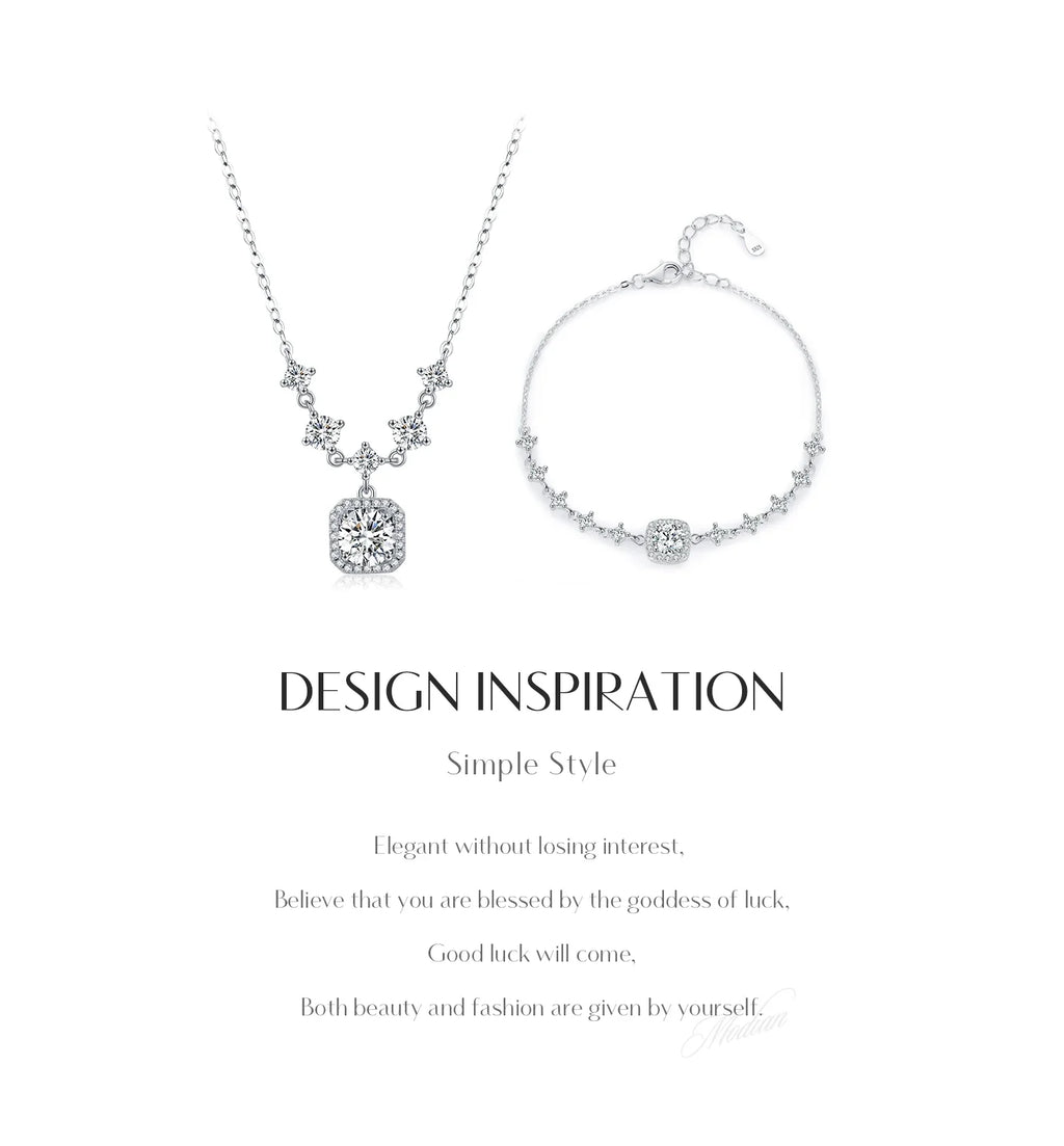 D Color Moissanite 925 Sterling Silver Luxury Geometric Charm Necklace Bracelet For Women Wedding Statement Jewelry Set