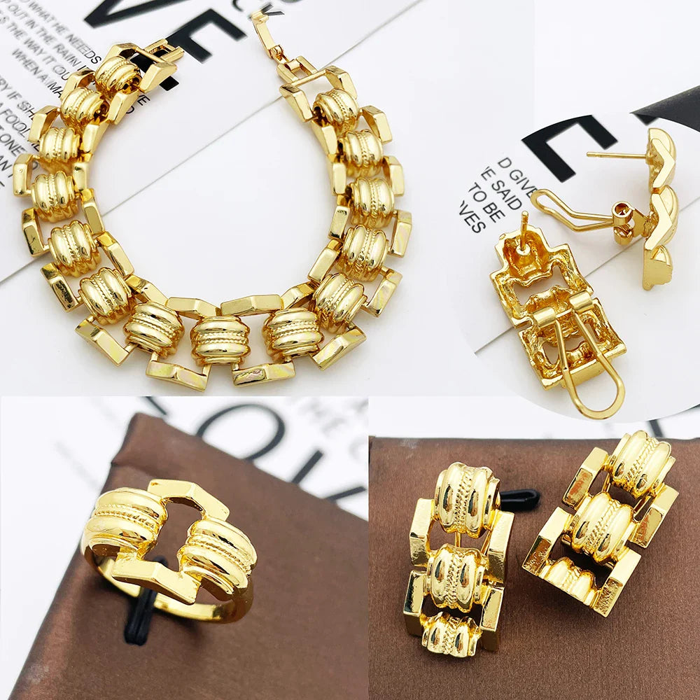 High Quality Jewellery Set For Women Dubai Nigeria Party Jewelry Necklace Earrings Bracelet And Ring Wedding Party Gift