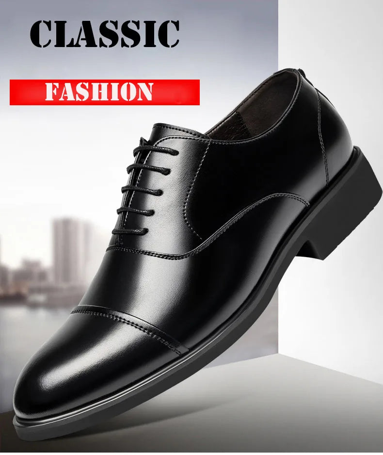 New Men 37-46 Men's Flat / 6CM Heightening Elevator Shoes Business Formal Leather Shoes Man British Casual Wedding Suit Shoes