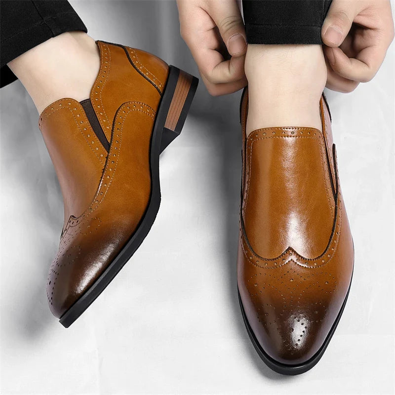 Men's Genuine Leather Brogue Loafers Dress Shoes with Wingtip Perforations Comfortable Business Casual Oxfords Office & Weddings