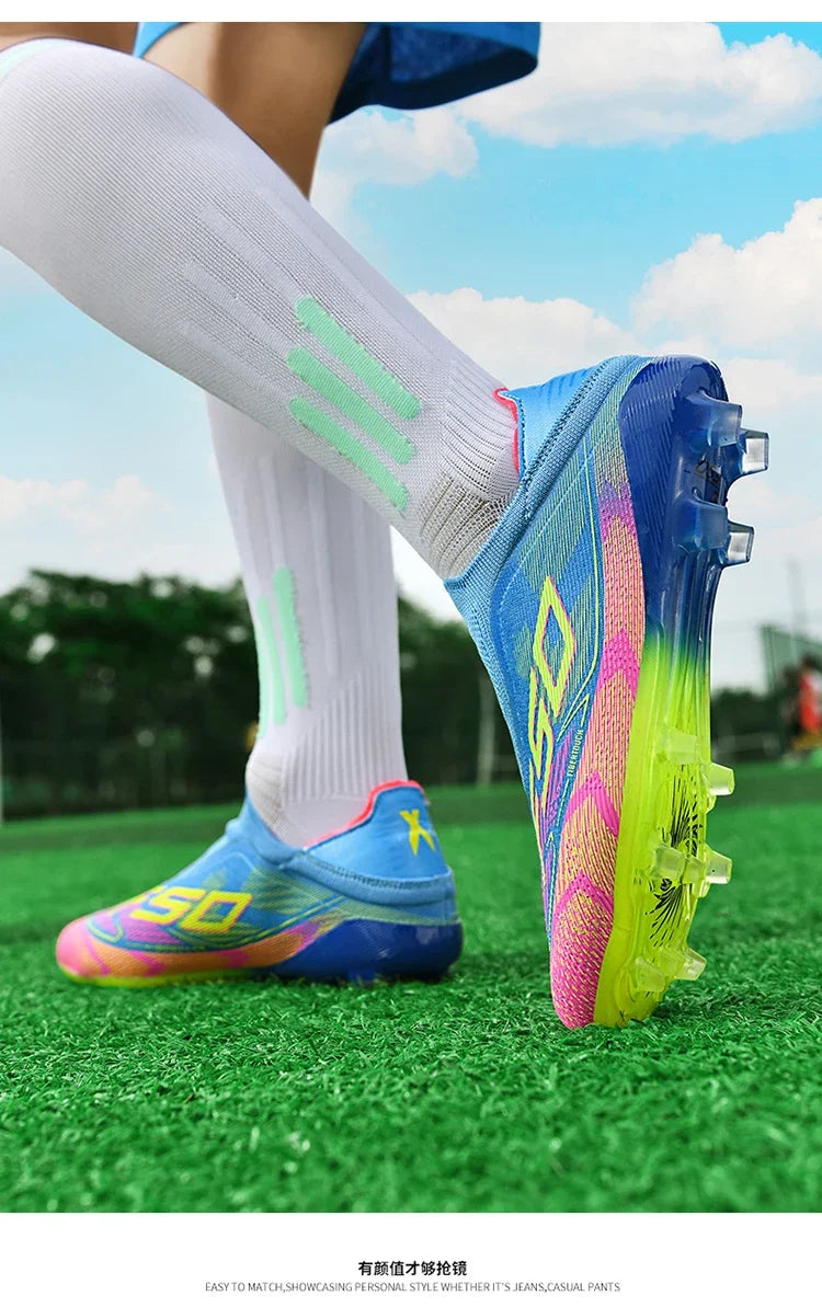 New Men Soccer Shoes Training TF/FG Outdoor Sport Football Boots Adult Long Spikes Non Slip Cleats Breathable Match Comfortable