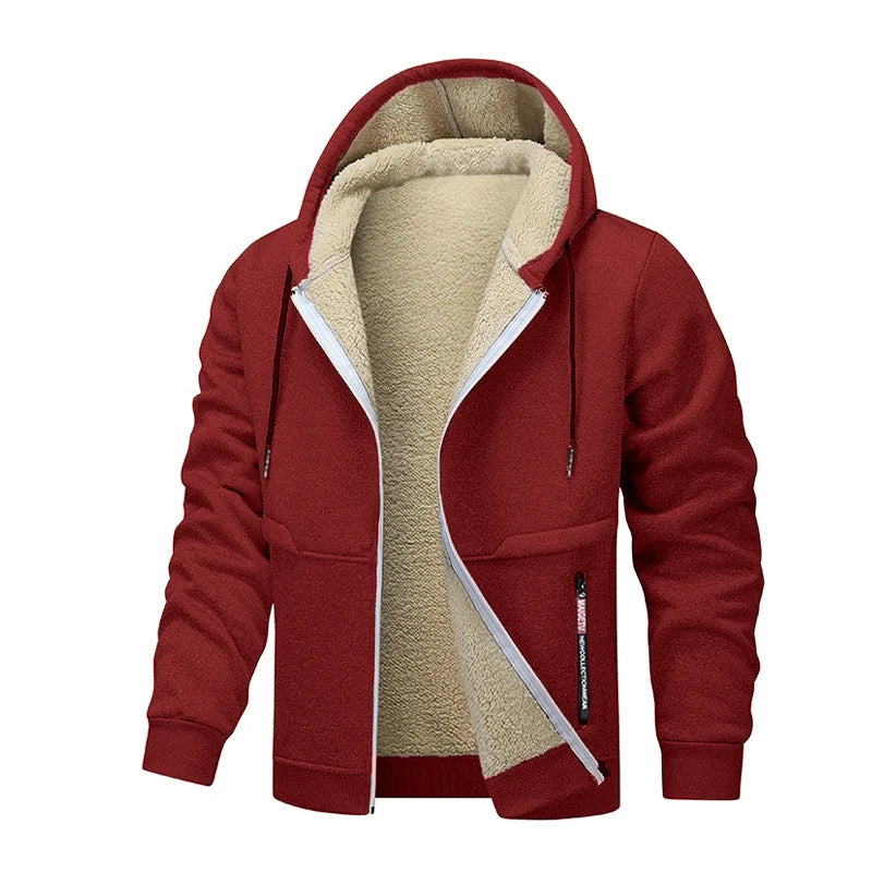 Animal Game Casual Hoodies for Men Heavyweight Fleece Sweatshirt Thick Sherpa Lined Hooded Zipper Jacket Thick Streetwear Coats