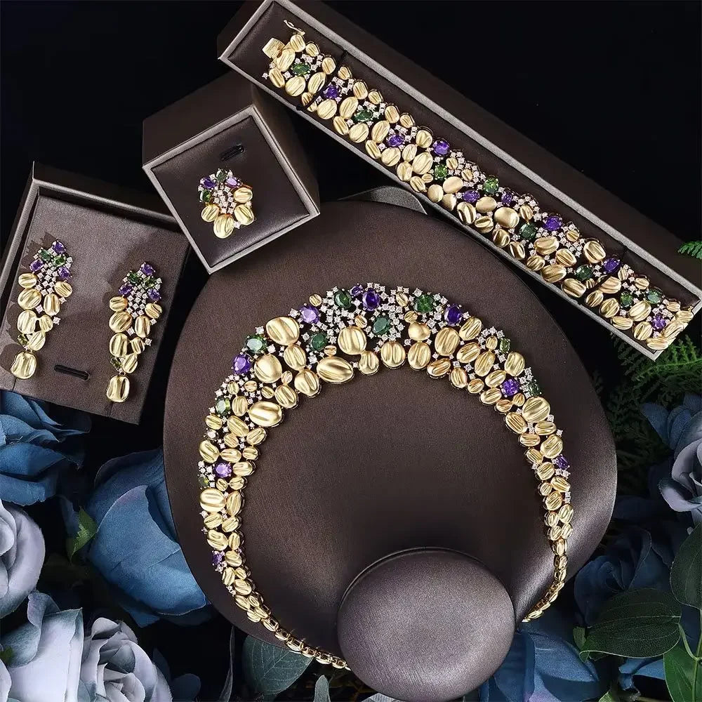 2023 Top 4 Ultra Luxury Cubic Zirconia Wedding Party Set Nigeria Dubai Jewelry Set Bridal Accessories
