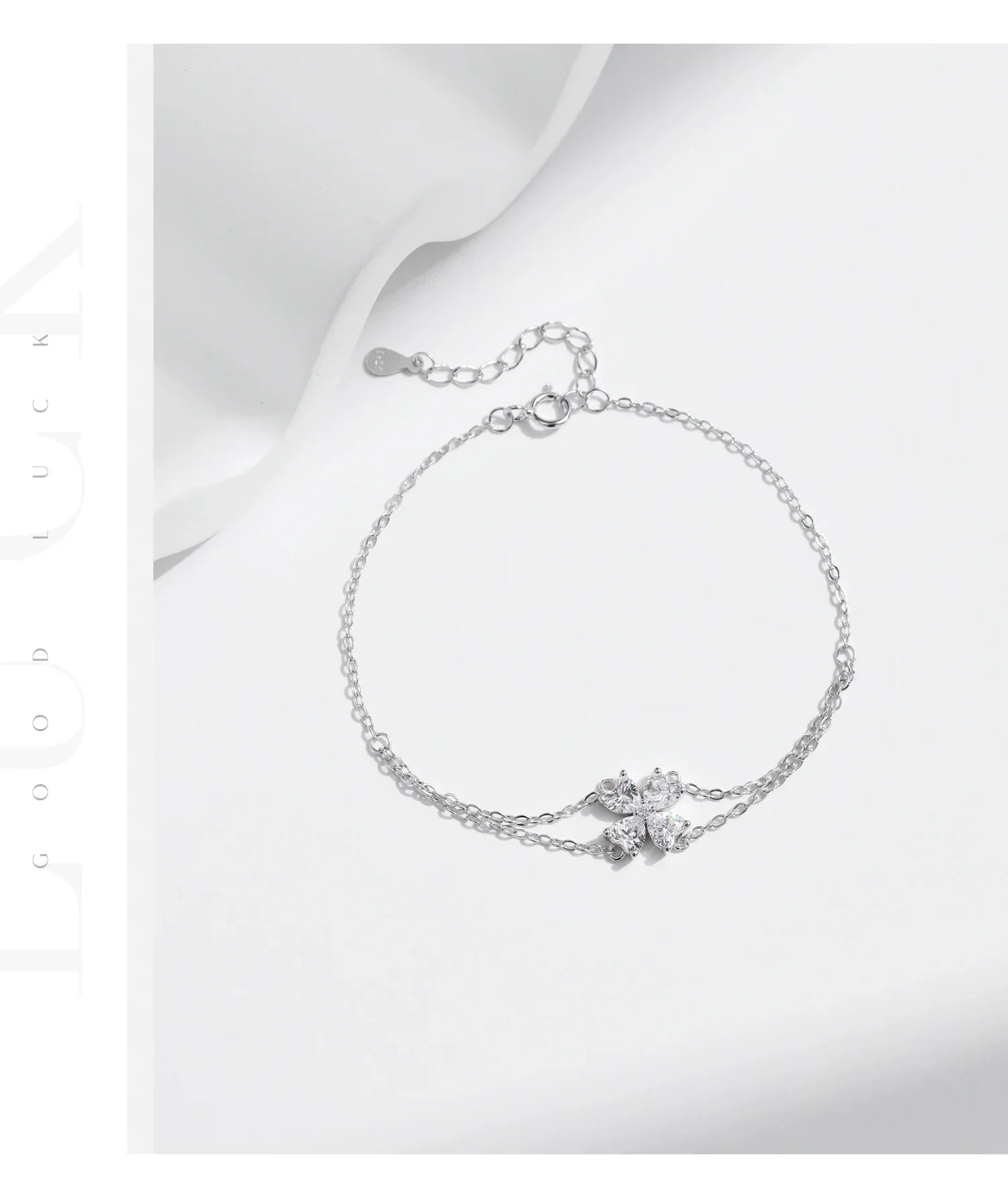 925 Sterling Silver Double Layer Flowers Hearts CZ Romantic Bracelet Luxury Adjustable Chain Link for Women Jewelry