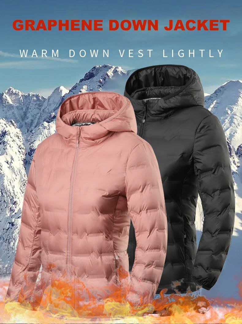 Winter Warm Down Jacket Women Hiking Camping Climbing Trekking Graphene Lining Coat Duck Down Lightweight Padding Jackets