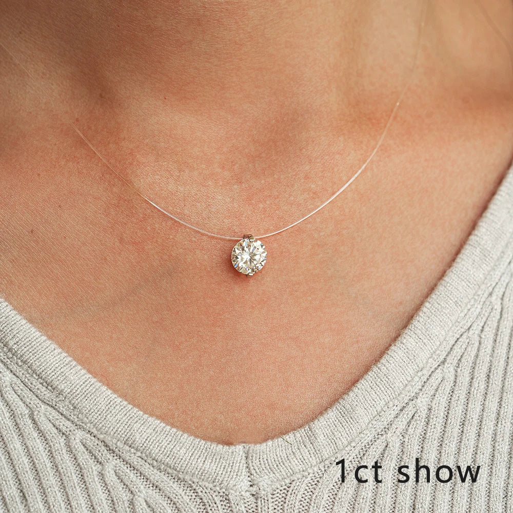 Moissanite Necklace 1-2ct Pear/Marquise/Round Brilliant Cut Diamond Fishing Line S925 Silver Pendant Necklaces for Gift