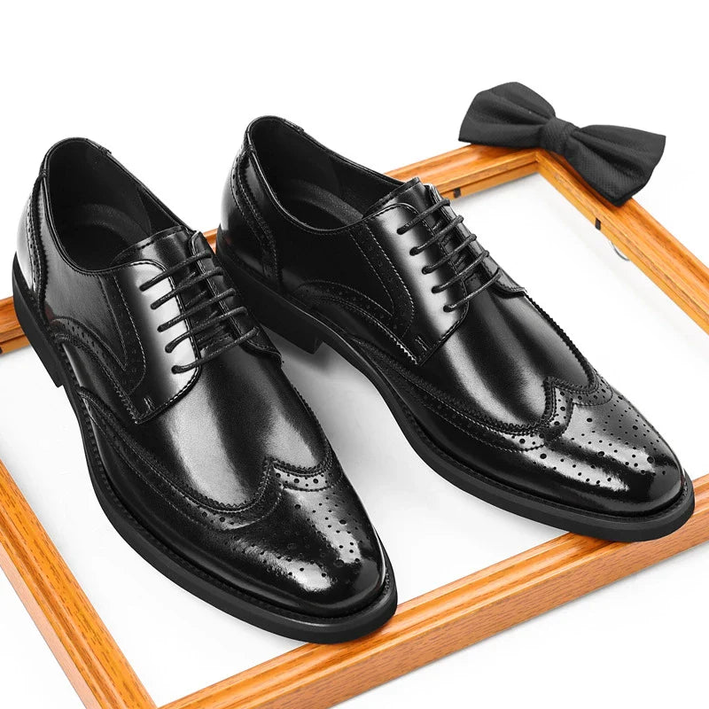 Pointed Toe Vintage Gradient Leather Wingtip Brogue Oxford Dress Shoes Lace Up Formal Business Groom Wedding Office Work Shoes