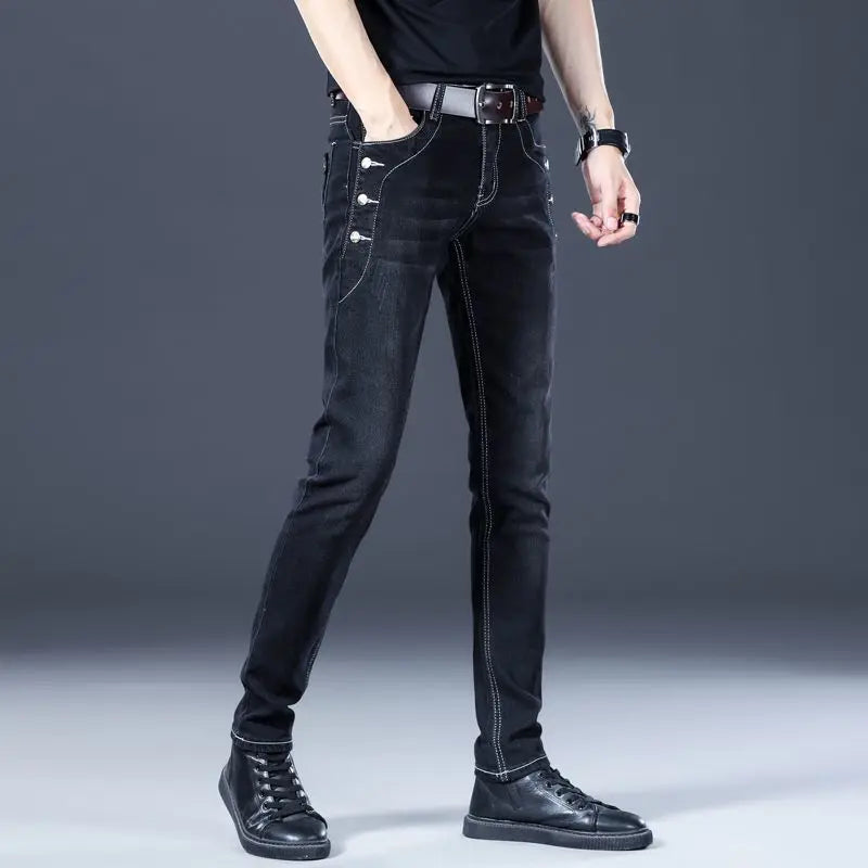 Stylish Black Luxury Men's Punk Fashion Comfortable Stretch Jeans