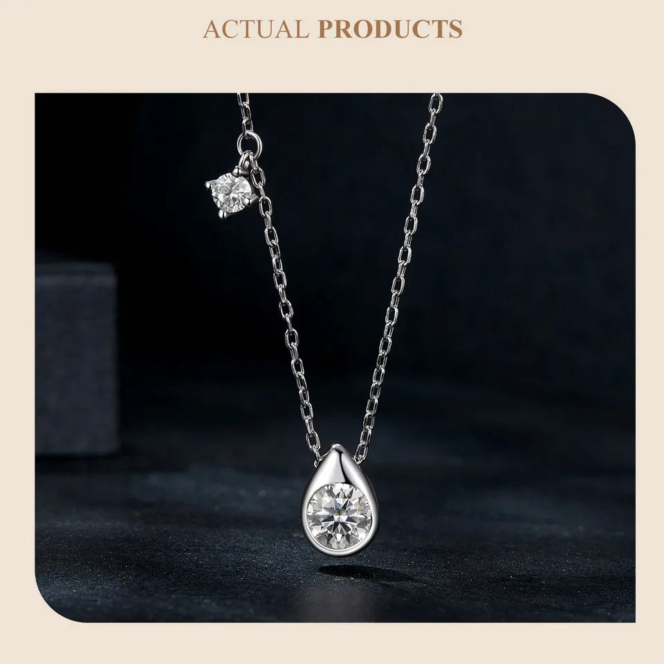 White Gold Plated Moissanite Necklace for Women, 925 Silver Pear/Round Solitaire Moissanite Pendant Valentines Day Gift
