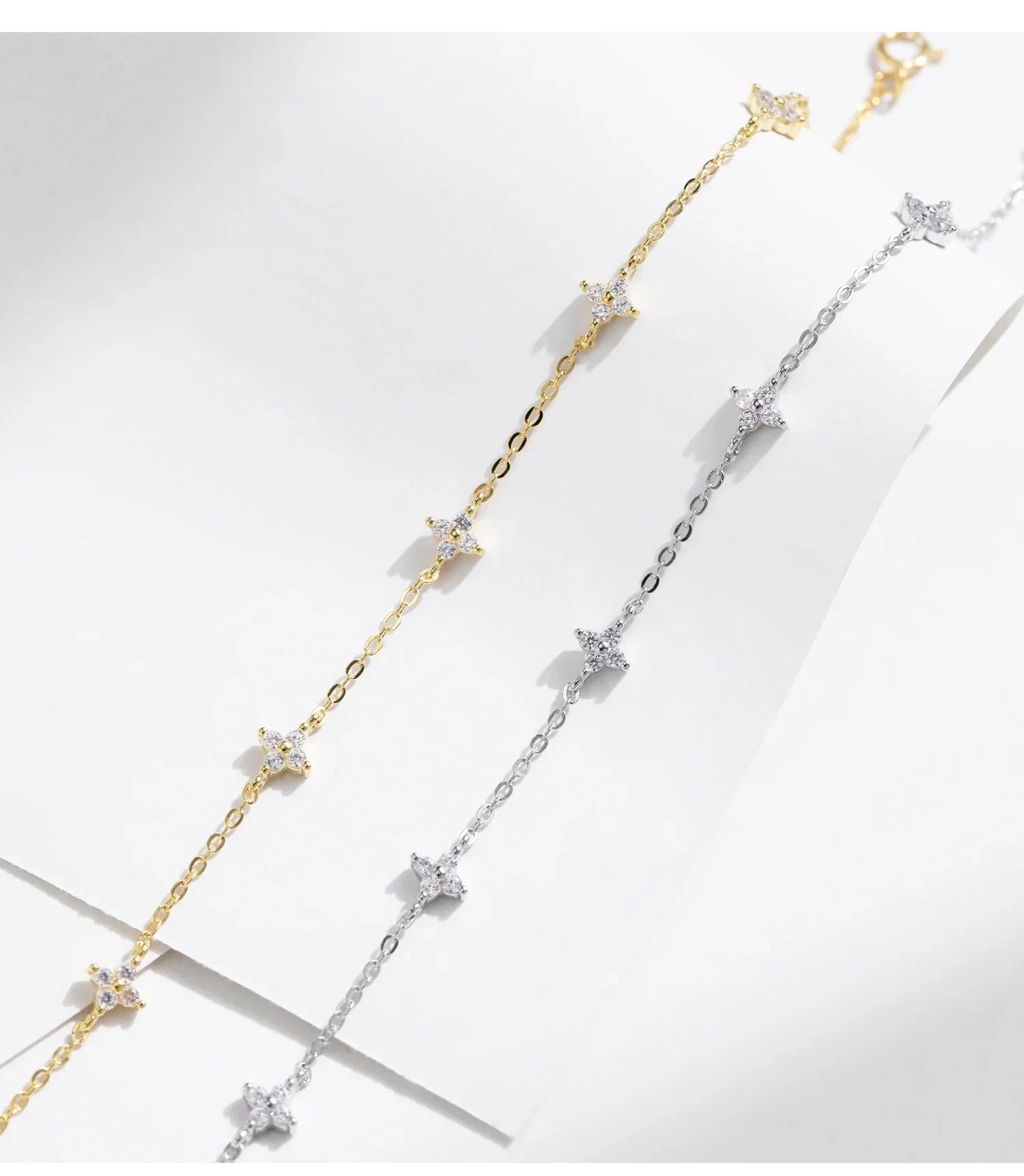 925 Sterling Silver Mini Flowers Bracelet Dainty Link Chain Pave Setting CZ For Women Wedding Fine Jewelry Gift
