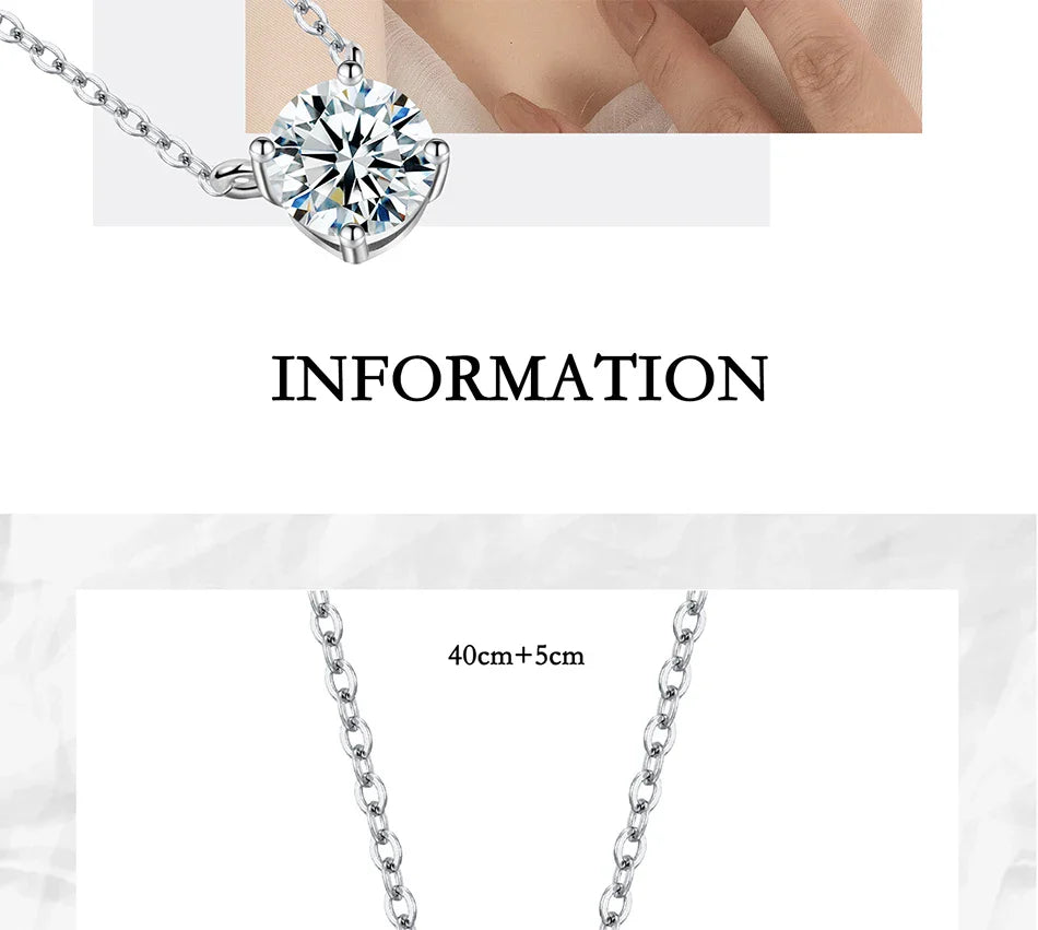 1-5 Carat Moissanite Necklace for Women S925 Pure Silver Diamond Classic Four Claw Pendant Wedding Jewelry