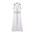 Woman Elegant Chic Sleeveless Single-breasted Midi Dress Summer Women Sexy White Polka Dot Shirt Style Chart Dress Mujer
